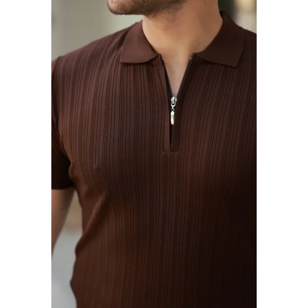 Erkek Fermuar Yakalı Kısa Kollu Tişört