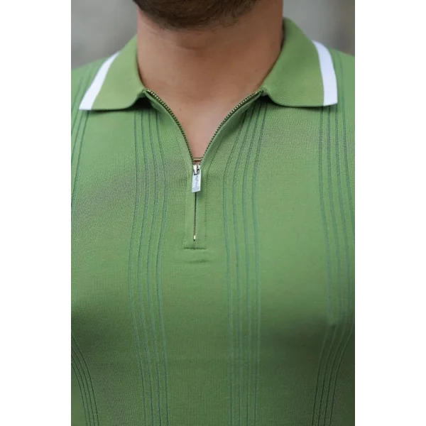 Erkek Fermuar Yakalı Kısa Kollu Tişört