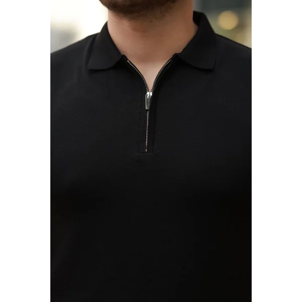 Erkek Fermuar Yakalı Kısa Kollu Tişört