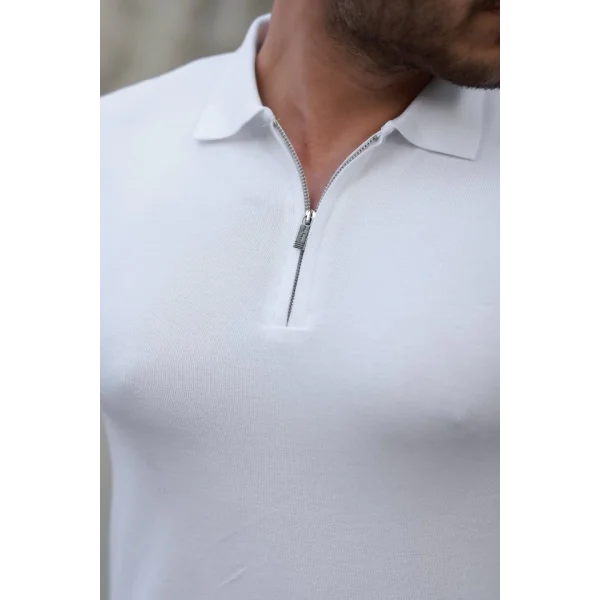 Erkek Fermuar Yakalı Kısa Kollu Tişört