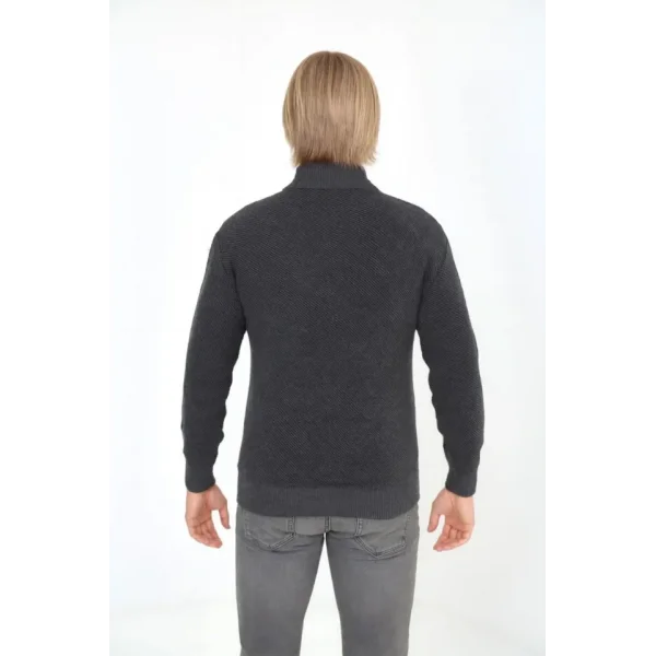 Erkek Fermuarlı Triko Hırka Yüksek Yaka, Cepli, Günlük Şık Rahat Kalıp Triko - Gri