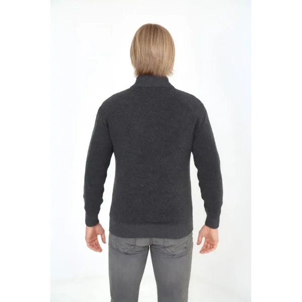 Erkek Fermuarlı Triko Hırka Yüksek Yaka, Cepli, Günlük Şık Rahat Kalıp Triko - Gri