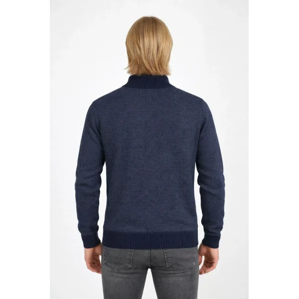 Erkek Fermuarlı Triko Hırka Yüksek Yaka, Cepli, Günlük Şık Rahat Kalıp Triko - Lacivert