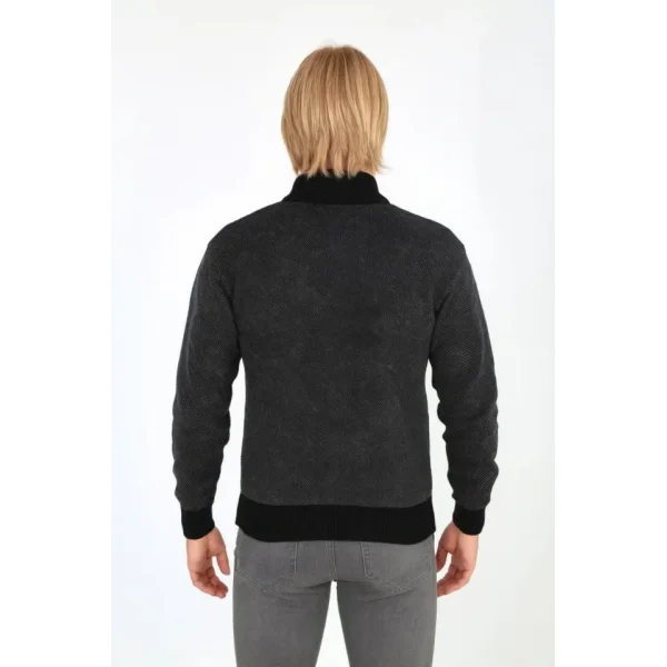 Erkek Fermuarlı Triko Hırka Yüksek Yaka, Cepli, Günlük Şık Rahat Kalıp Triko - Siyah