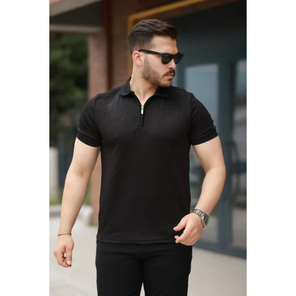 Erkek Fermuarlı Yaka Kısa Kollu Tişört