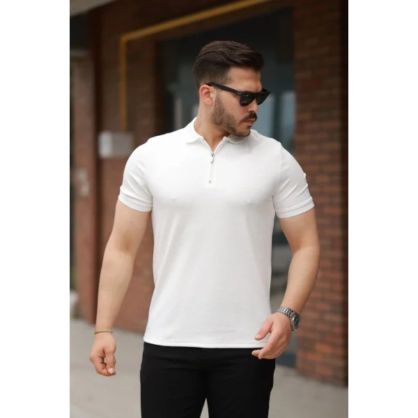 Erkek Fermuarlı Yaka Kısa Kollu Tişört