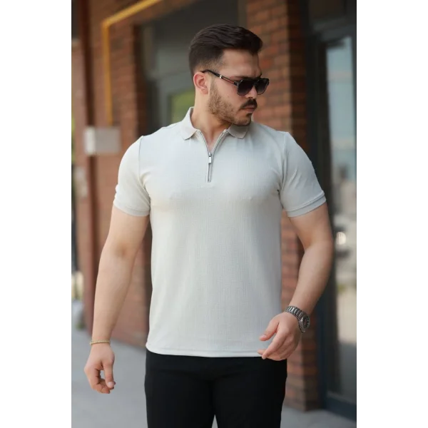 Erkek Fermuarlı Yaka Kısa Kollu Tişört