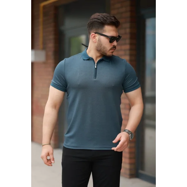 Erkek Fermuarlı Yaka Kısa Kollu Tişört