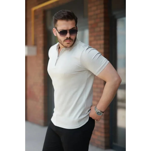 Erkek Fermuarlı Yaka Kısa Kollu Tişört