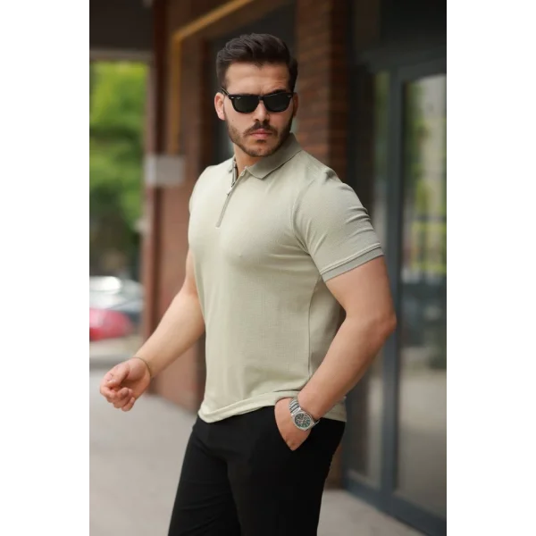 Erkek Fermuarlı Yaka Kısa Kollu Tişört