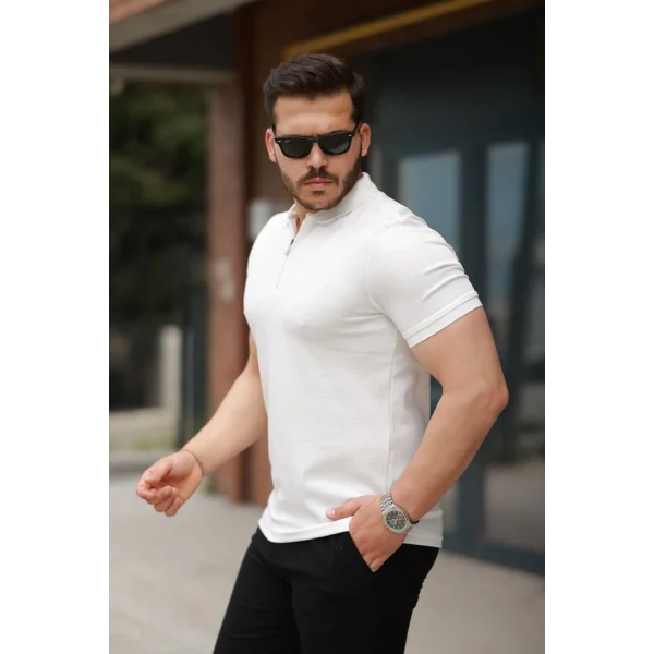Erkek Fermuarlı Yaka Kısa Kollu Tişört