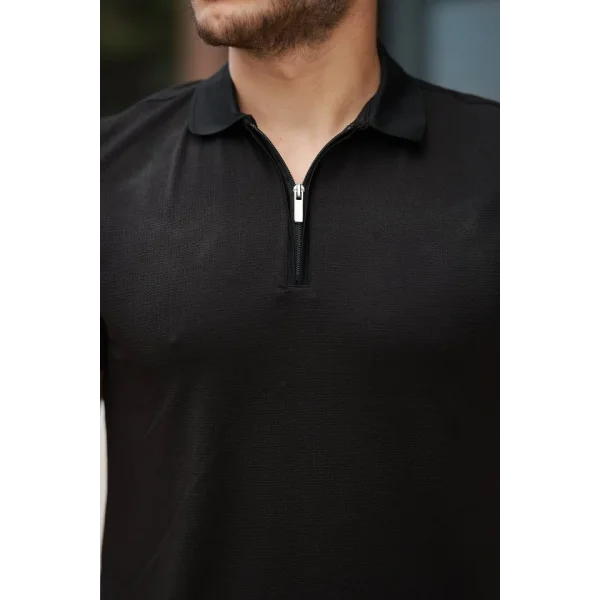 Erkek Fermuarlı Yaka Kısa Kollu Tişört