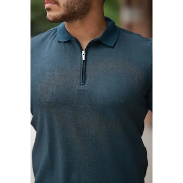 Erkek Fermuarlı Yaka Kısa Kollu Tişört