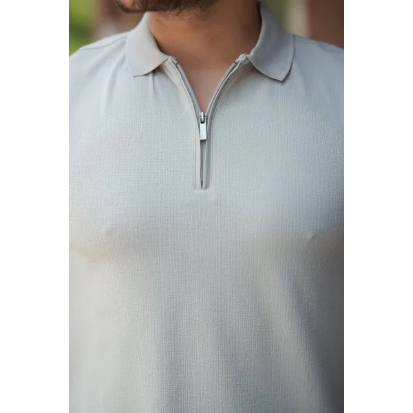 Erkek Fermuarlı Yaka Kısa Kollu Tişört