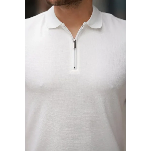 Erkek Fermuarlı Yaka Kısa Kollu Tişört