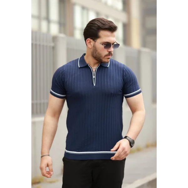 Erkek Fermuarlı Yakalı Kısa Kollu T-shirt