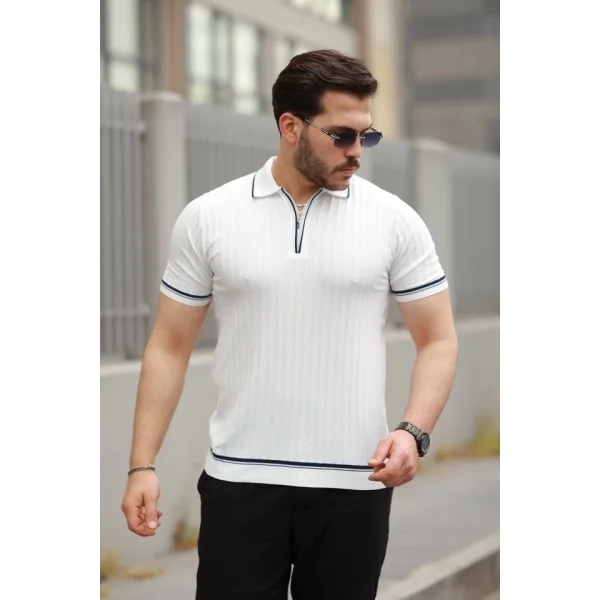 Erkek Fermuarlı Yakalı Kısa Kollu T-shirt