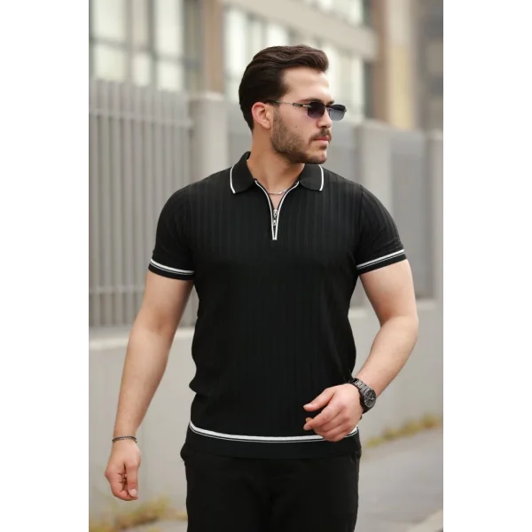 Erkek Fermuarlı Yakalı Kısa Kollu T-shirt