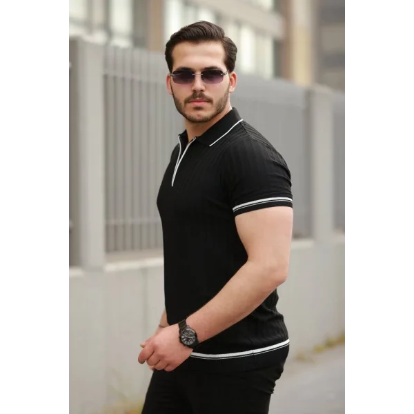 Erkek Fermuarlı Yakalı Kısa Kollu T-shirt