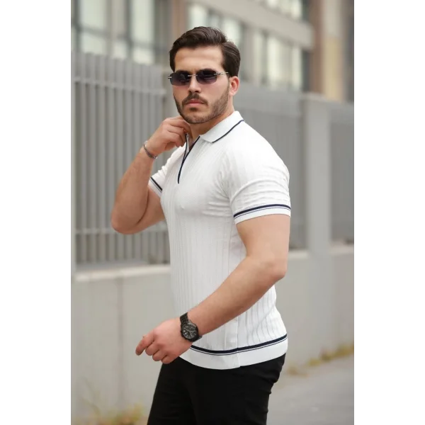 Erkek Fermuarlı Yakalı Kısa Kollu T-shirt