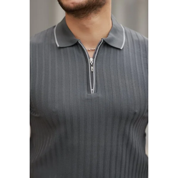 Erkek Fermuarlı Yakalı Kısa Kollu T-shirt