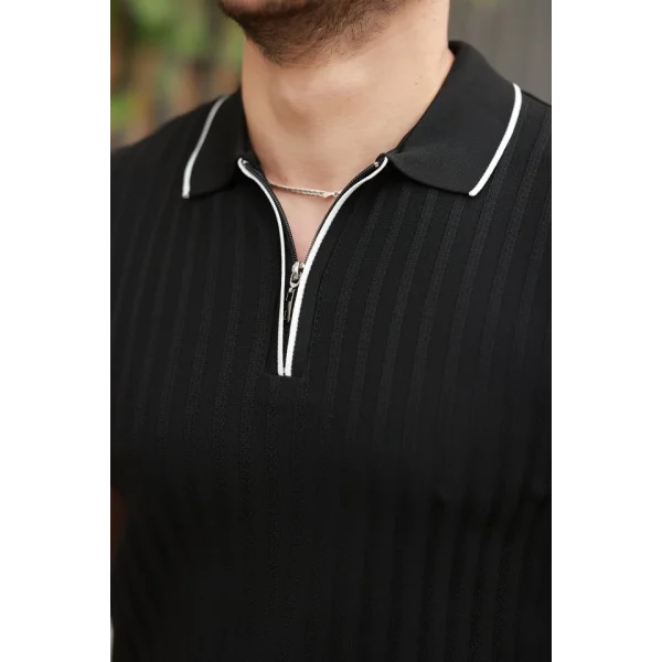 Erkek Fermuarlı Yakalı Kısa Kollu T-shirt