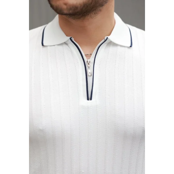 Erkek Fermuarlı Yakalı Kısa Kollu T-shirt