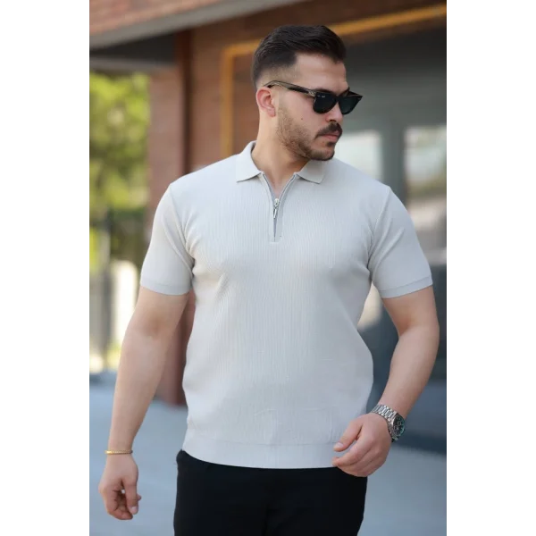 Erkek Fermuarlı Yakalı Kısa Kollu Tshirt