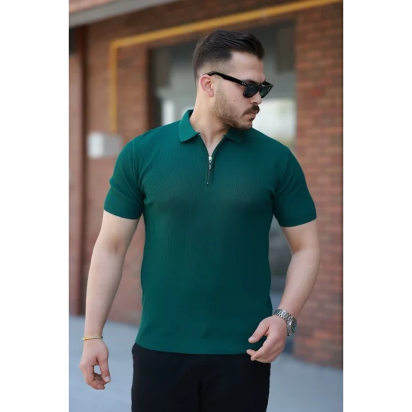 Erkek Fermuarlı Yakalı Kısa Kollu Tshirt