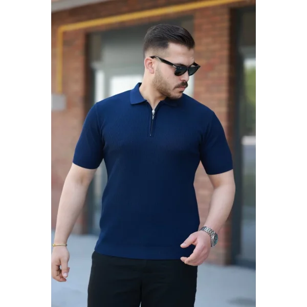 Erkek Fermuarlı Yakalı Kısa Kollu Tshirt