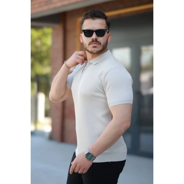 Erkek Fermuarlı Yakalı Kısa Kollu Tshirt