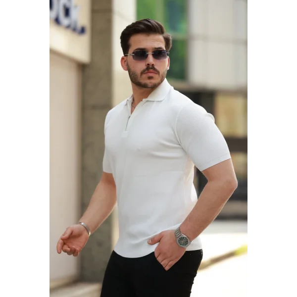 Erkek Fermuarlı Yakalı Kısa Kollu Tshirt