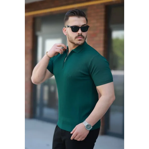 Erkek Fermuarlı Yakalı Kısa Kollu Tshirt