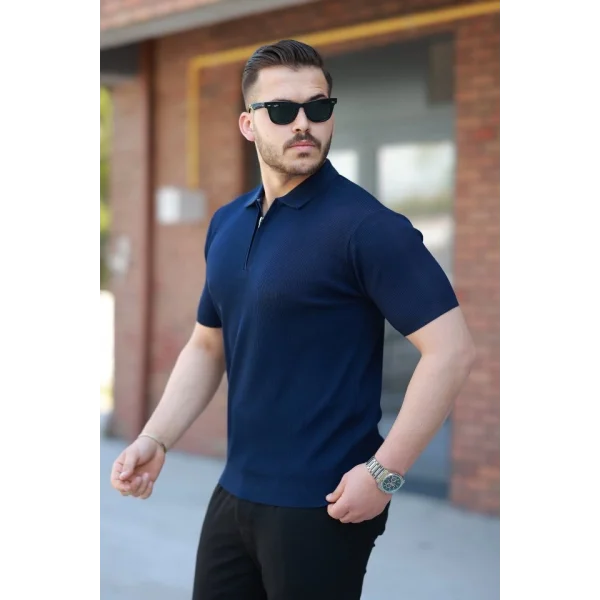 Erkek Fermuarlı Yakalı Kısa Kollu Tshirt