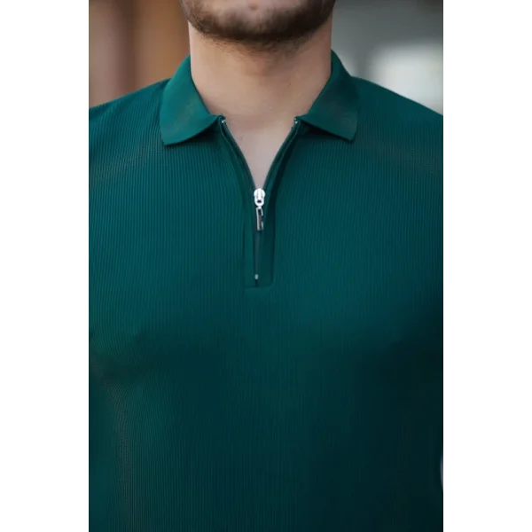 Erkek Fermuarlı Yakalı Kısa Kollu Tshirt