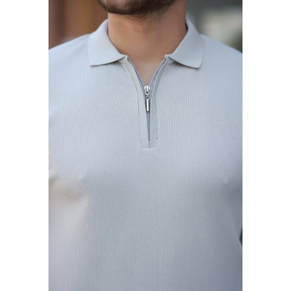 Erkek Fermuarlı Yakalı Kısa Kollu Tshirt