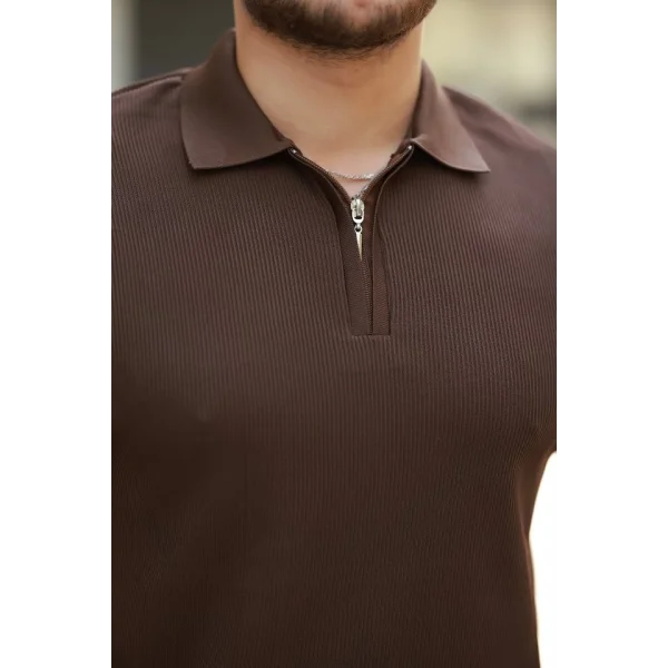 Erkek Fermuarlı Yakalı Kısa Kollu Tshirt