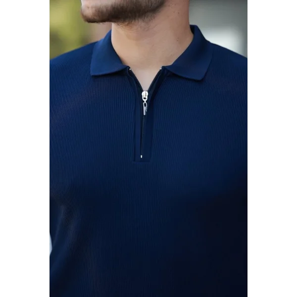 Erkek Fermuarlı Yakalı Kısa Kollu Tshirt