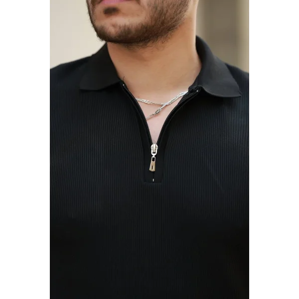 Erkek Fermuarlı Yakalı Kısa Kollu Tshirt