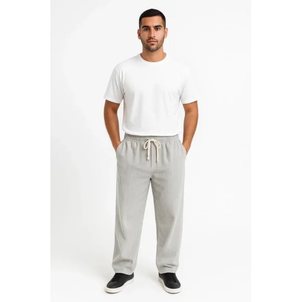 Erkek Fitilli Kadife Cepli Buggy Pantolon Oversize Rahat Kalıp - Gri