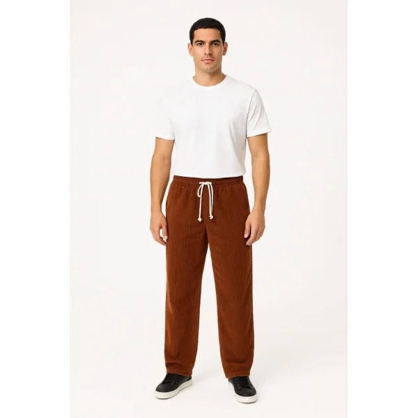 Erkek Fitilli Kadife Cepli Buggy Pantolon Oversize Rahat Kalıp - Kahverengi