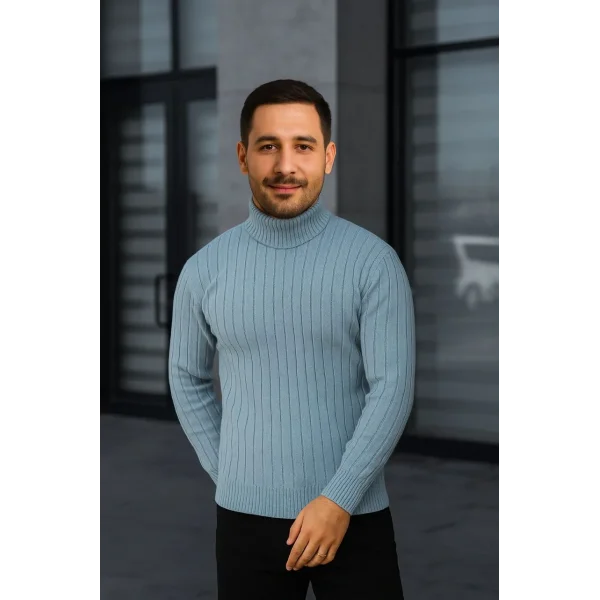 Erkek Fitilli Triko Kazak 3lÜ Set Bebek Mavisi Bej Siyah Regular Balıkcı Yaka Tam Boğazlı Triko Seti Modeli Kazak