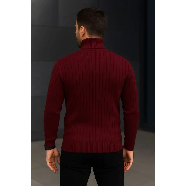 Erkek Fitilli Triko Kazak 3lÜ Set Beyaz Bordo Siyah Regular Balıkcı Yaka Tam Boğazlı Triko Seti Modeli Kazak