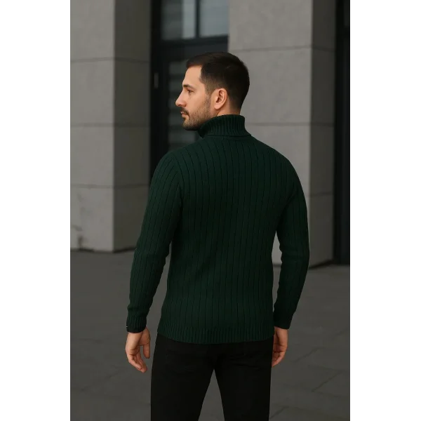 Erkek Fitilli Triko Kazak 3lÜ Set Gri Haki Siyah Regular Balıkcı Yaka Tam Boğazlı Triko Seti Modeli Kazak