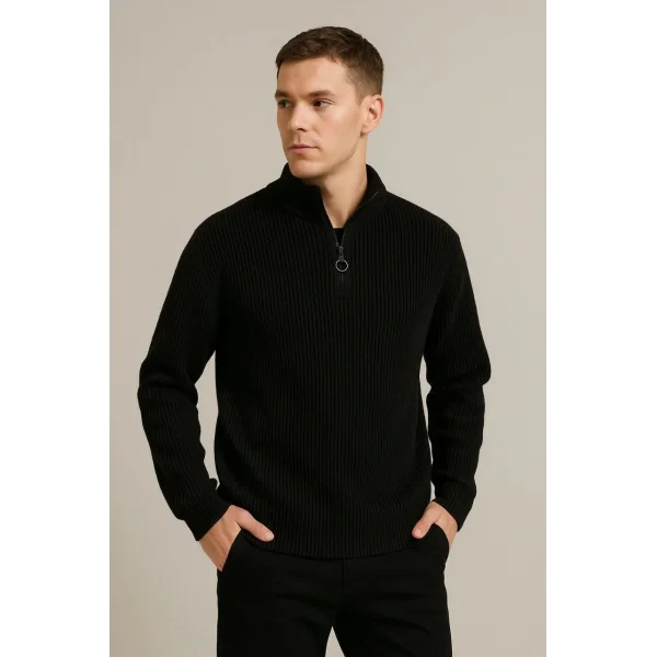 Erkek Fitilli Triko Kazak 3’lü Set – Antrasit, Siyah, Bej Kalın Dokuma Pamuklu Regular Fit V Yaka Fermuarlı Uzun Kollu Rahat Kışlık Kazak Kombini