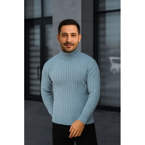 Erkek Fitilli Triko Kazak 3lÜ Set Bebek Mavisi Bej Siyah Regular Balıkcı Yaka Tam Boğazlı Triko Seti Modeli Kazak