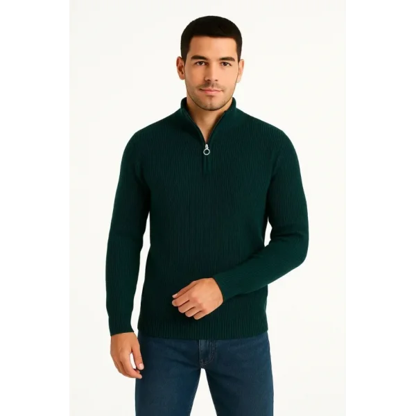 Erkek Fitilli Triko Kazak 3’lü Set – Haki, Siyah, Antrasit Kalın Dokuma Pamuklu Regular Fit V Yaka Fermuarlı Uzun Kollu Rahat Kışlık Kazak Kombini