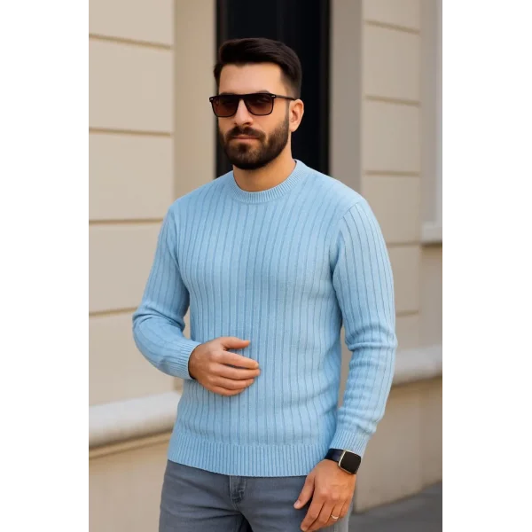 Erkek Fitilli Triko Kazak 4’lü Set – Beyaz, Bebek Mavisi, Gri, Siyah | Kalın Dokuma Pamuklu Regular Fit Bisiklet Yaka Uzun Kollu Kışlık ve Baharlık Rahat Triko Kombini