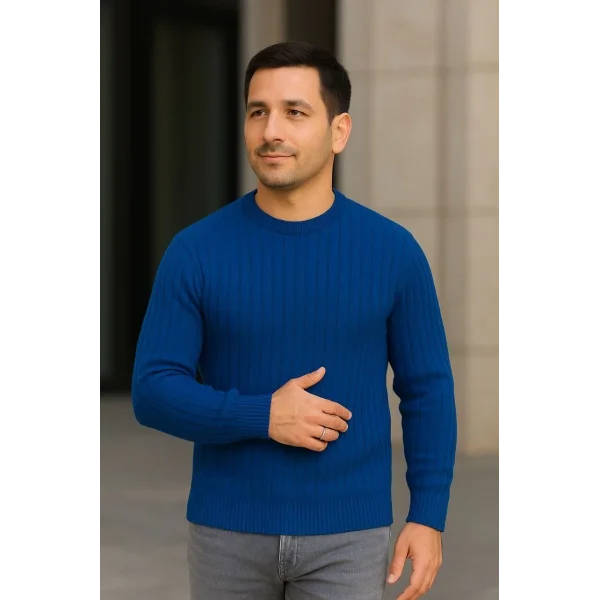 Erkek Fitilli Triko Kazak 4’lü Set – Beyaz, Saks Mavisi, Gri, Siyah | Kalın Dokuma Pamuklu Regular Fit Bisiklet Yaka Uzun Kollu Kışlık ve Baharlık Rahat Triko Kombini