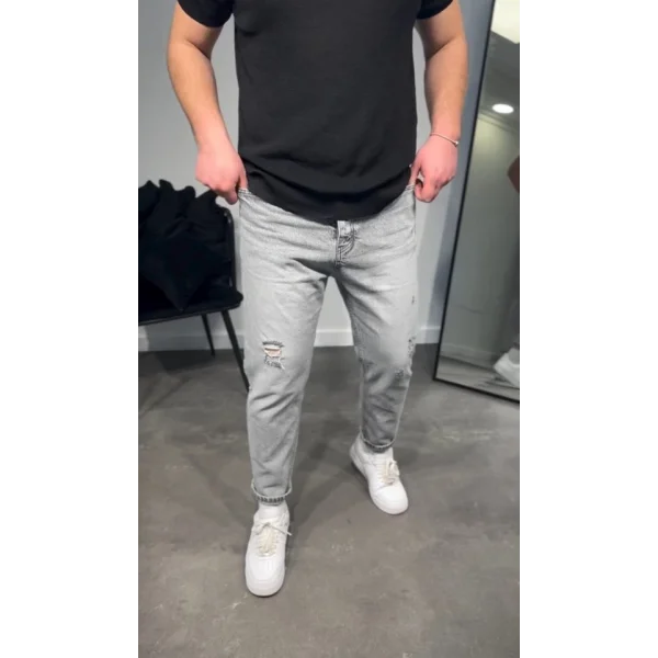 Erkek Gri Yırtık Detaylı Boyfriend Jean